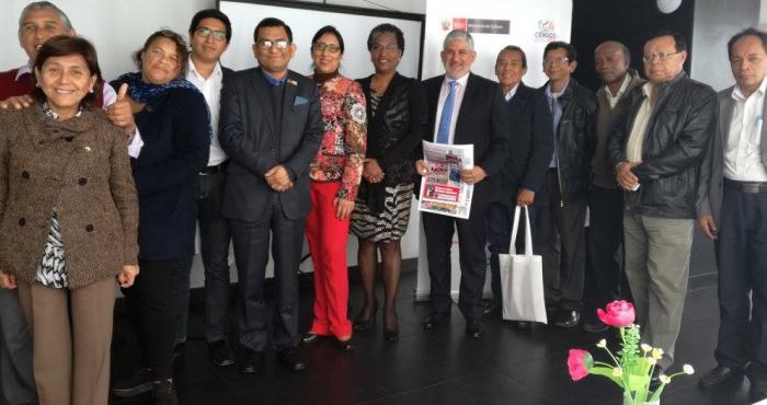 Periodistas de los principales medios de la Región Callao en la presentación de la Campaña de autoidentificación étnica "Yo Me Identifico con Orgullo", con la participación del Viceministro de Interculturalidad, Sr. Alfredo Luna, y la Directora de Políticas para la Población Afroperuana, Sra. Susana Matute Charún.