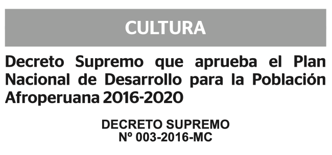 Se aprueba Plan Nacional de Desarrollo para Población Afroperuana (2016-2020)